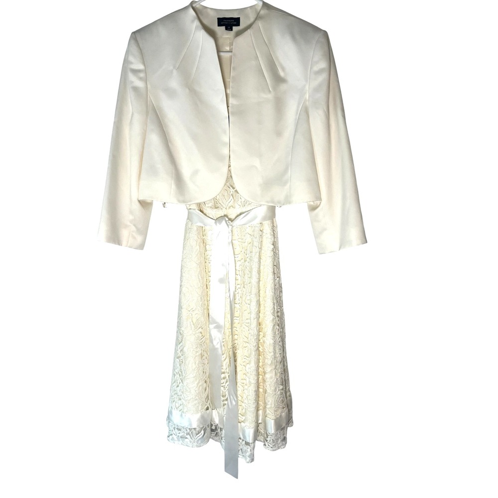 Tahari NWT‎ Women's Arthur S Levine Dress Suit Set Ivory Floral Lace Wedding 12